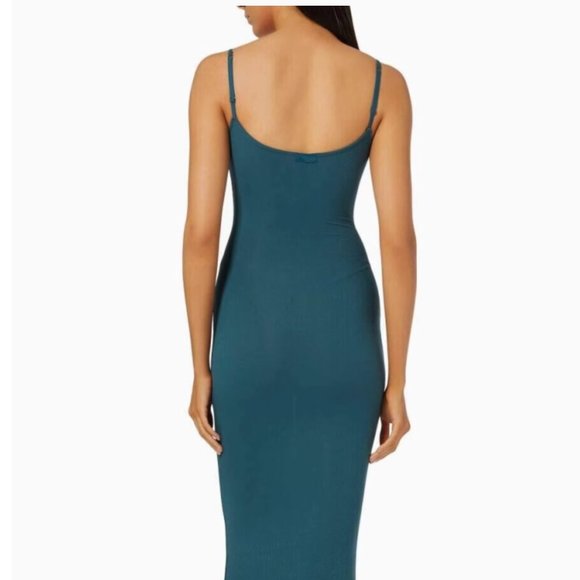RARE Skims Ribbed Soft Lounge Long Slip Dress Maxi - Teal - Picture 6 of 8